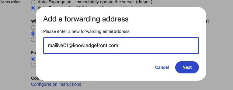 Adding the forwarding address