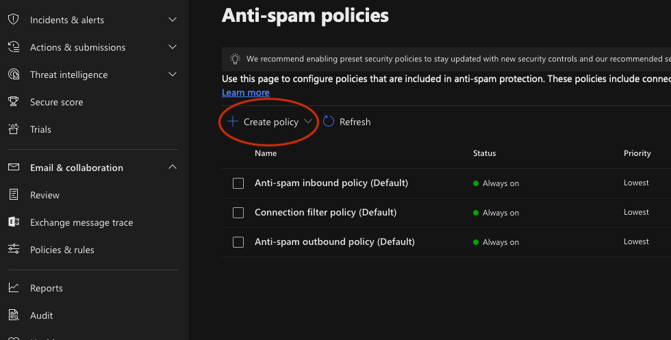 create policy